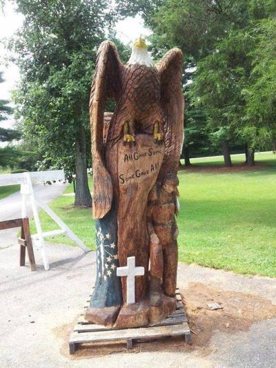 The cross on a war memorial in an Indiana state park.