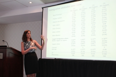 Michele Margolis, assistant professor of political science at the University of Pennsylvania, presenting her paper, 'What are the reaches and limits of religious influence? Religious messages and immigration attitudes,' at the American Political Science Association Annual Meeting, Aug. 30, 2014.