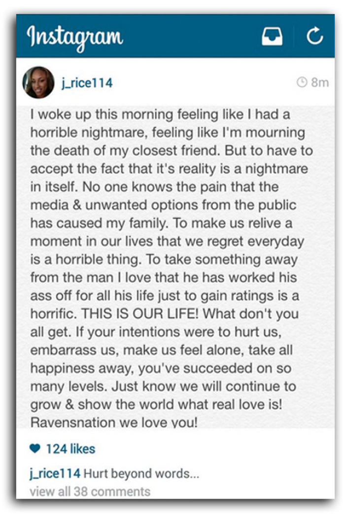 Janay Rice reportedly posted this message on Instagram