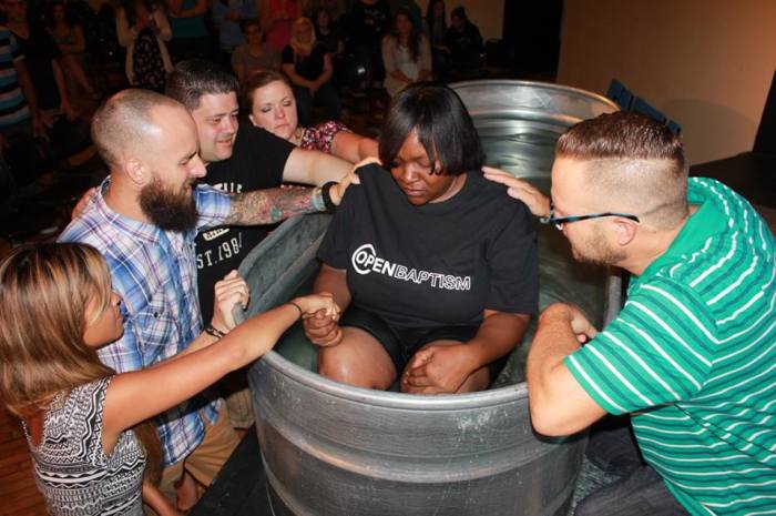 A nonbeliever is saved at One Community Church in Lynchburg, Virginia