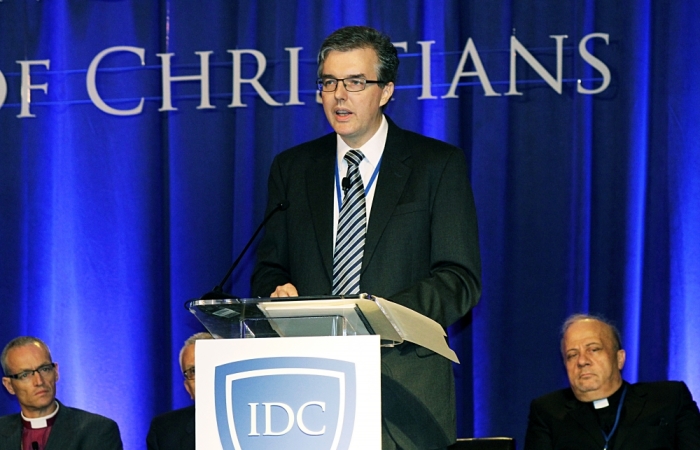 Edward Clancy, director of outreach for Aid to the Church In Need, explains why Christianity is dire in the Middle East on a panel at the inaugural In Defense of Christians summit in Washington, D.C.