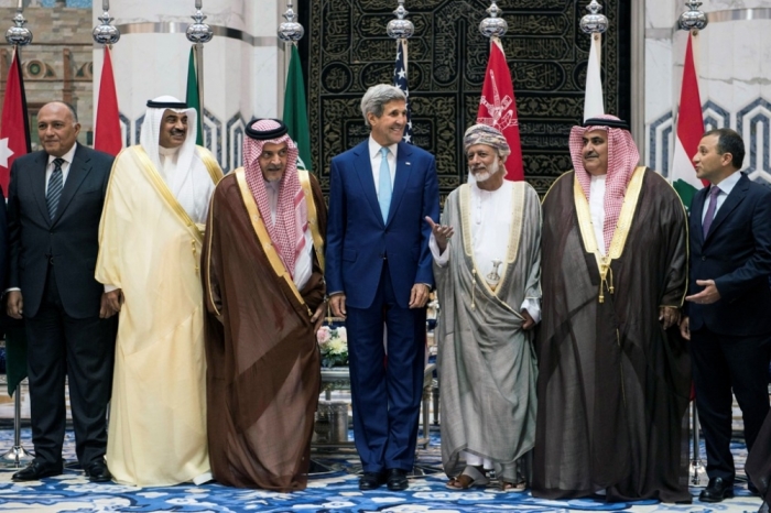 From L-R): Egypt's Foreign Minister Sameh Shoukry, Kuwait's Foreign Minister Sabah Al-Khalid al-Sabah, Saudi Foreign Minister Prince Saud al-Faisal, U.S. Secretary of State John Kerry, Oman's Foreign Minister Yussef bin Alawi bin Abdullah, Bahrain's Foreign Minister Sheikh Khaled bin Ahmed al-Khalifa and Lebanon's Foreign Minister Gebran Bassil, stand together during a family photo with of the Gulf Cooperation Council and regional partners at King Abdulaziz International Airport's Royal Terminal in Jeddah, Sept. 11, 2014. The United States signed up Arab allies on Thursday to a 'coordinated military campaign' against Islamic State fighters, a major step in building regional support for President Barack Obama's plan to strike both sides of the Syrian-Iraqi frontier.