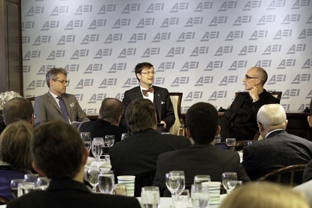 Attendees listen to a panel discussion at the inaugural Evangelical Leadership Summit hosted by the American Enterprise Institute in Washington, D.C. on Wednesday, Sept. 10, 2014. From L to R: Eric Metaxas, author of the best selling book