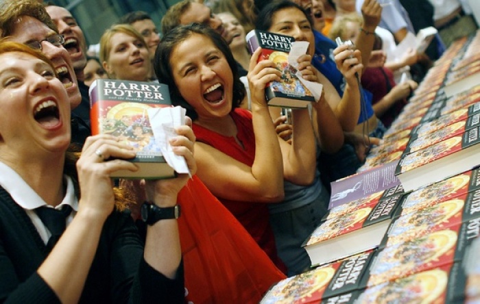 Readers in Berlin celebrate the release of the final Harry Potter book in 2007.