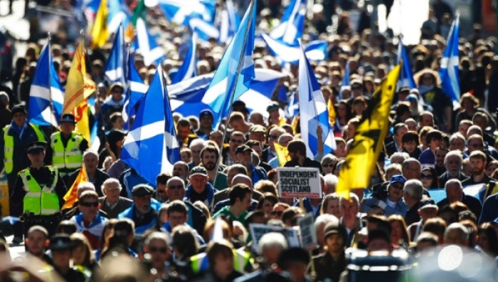 Pro-independence supporters take part in a march in Edinburgh, Scotland in this undated photo.