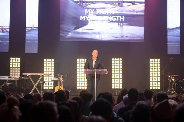 Pastor Brian preaching on 'My Faith, My Strength' at Hillsong L.A.