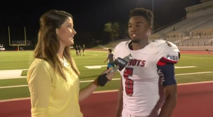 After the game, TWC News Austin reporter Lauren Mickler pulled Patriots player Number 6, Apollos Hester, to discuss the team's performance. He then turned the interview into an inspirational sermon about coming back from adversity.