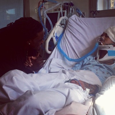 August Alsina shares a graphic hospital picture after recovering from a three day coma.