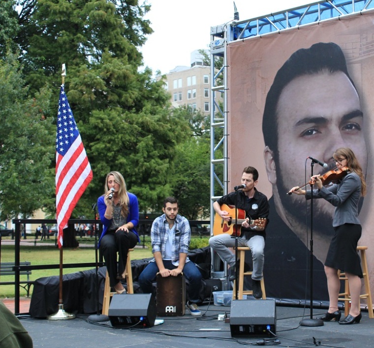 A band from a Washington, D.C. church performs Christian music during the vigil for imprisoned Iranian-American pastor Saeed Abedini at Lafayette Square, Thursday, September 25, 2014.