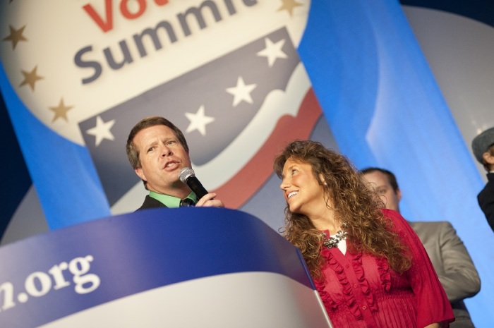 Jim Bob and Michelle Duggar, stars of the TLC reality TV series '19 Kids and Counting,' speak at the Family Research Council's annual Values Voter Summit in Washington, Friday, September 26, 2014.
