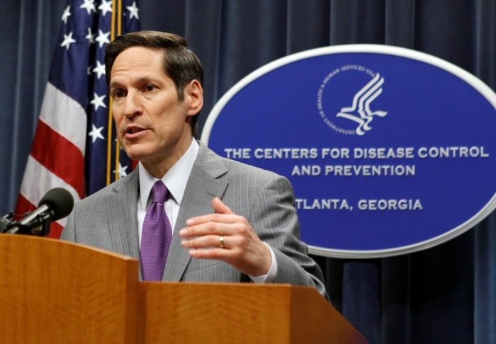 Centers for Disease Control and Prevention Director, Dr. Thomas Frieden, speaks at the CDC headquarters in Atlanta, Georgia, September 30, 2014.