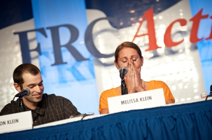 Aaron and Melissa Klein, former owners of Sweet Cakes by Melissa bakery in Oregon, speak at the Values Voter Summit in Washington, D.C. September 26, 2014.