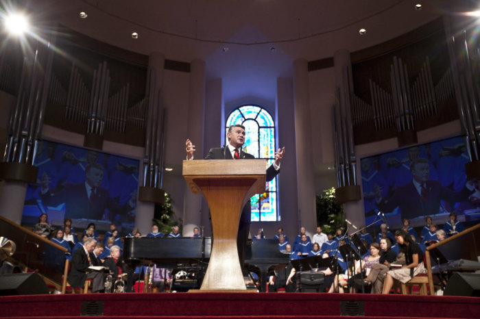 Pastor Mark Harris of First Baptist Church in Charlotte, N.C., preaches during on Pulpit Freedom Sunday on Oct.7, 2012.
