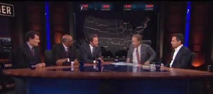 Ben Affleck (third from right) and host Bill Maher (second from right) in a debate on 'Real Time with Bill Maher' on Oct. 3, 2014.