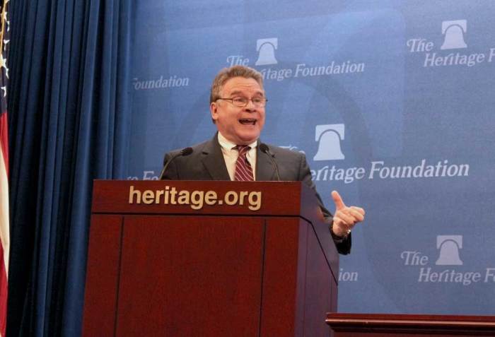 U.S. Rep. Chris Smith, R-N.J., speaks at a Heritage Foundation event in Washington, Oct. 9, 2014. He Criticized the Obama administration for being indifferent toward the Chinese government's human rights violations as a result of their one child policy.