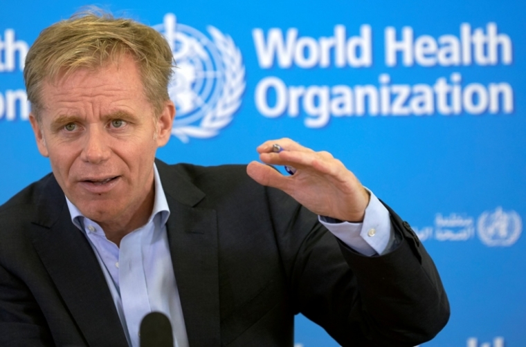 Bruce Aylward, World Health Organization assistant director general in charge of the operational response on Ebola, gestures during a news briefing at the WHO headquarters in Geneva, Switzerland, October 14, 2014.