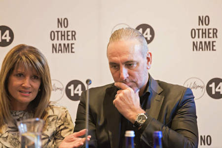 Pastors Brian Houston and Bobbie Houston of Hillsong Church appear at a press conference on Oct. 16, 2014, at The Eventi Hotel in New York City.
