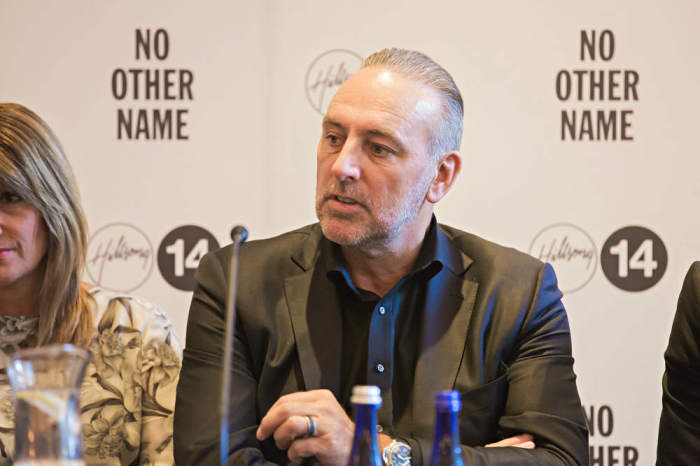 Pastors Brian Houston of Hillsong Church speaks at a press conference on Thursday, Oct. 16, 2014, at The Eventi Hotel in New York City.