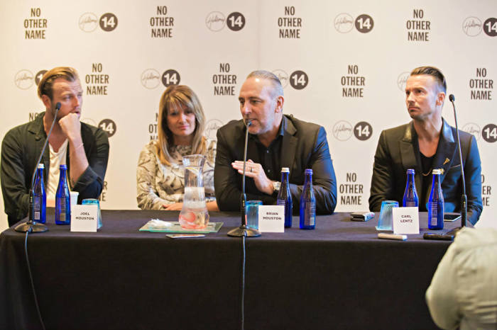 Pastors Brian Houston and Bobbie Houston of Hillsong Church appear at a press conference on Thursday, Oct. 16, 2014, at The Eventi Hotel in New York City. The press conference came on the occasion of the Hillsong Conference being held at Madison Square Garden from Oct. 16-18 in NYC.