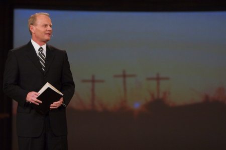 Pastor Steve Riggle addresses his congregation at the Grace Community Church in Houston. Riggle was one of five pastors who received a subpoena from Houston's city government asking him to turn over any sermon that addressed homosexuality, gender identity or Mayer Annise Parker. On Nov. 2, Grace Church will host the