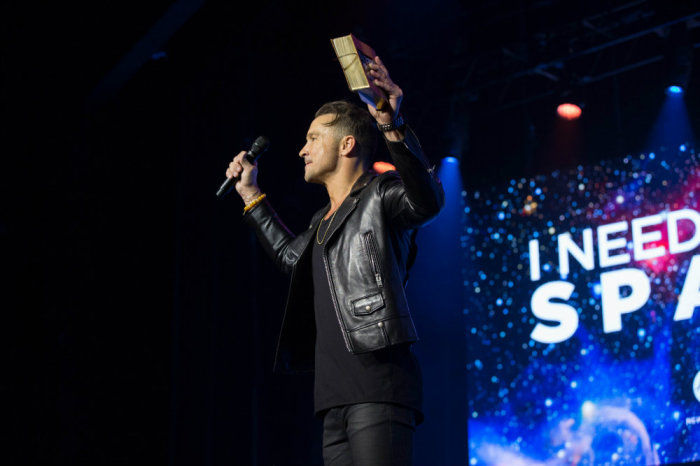 Carl Lentz, pastor of Hillsong NYC, speaks during the Hillsong Conference in New York City held Oct. 16-18, 2014, at The Theater at Madison Square Garden.