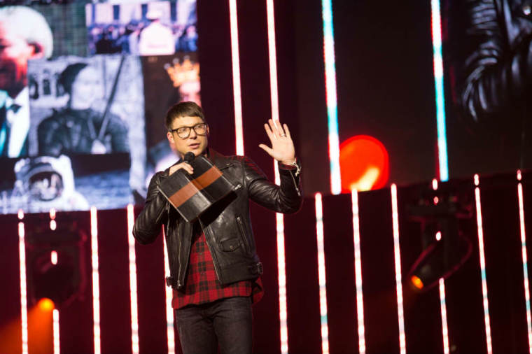 Judah Smith, pastor of The City Church in Seattle, Washington, speaks at the Hillsong Conference held Oct. 16-18, 2014, at The Theater at Madison Square Garden.