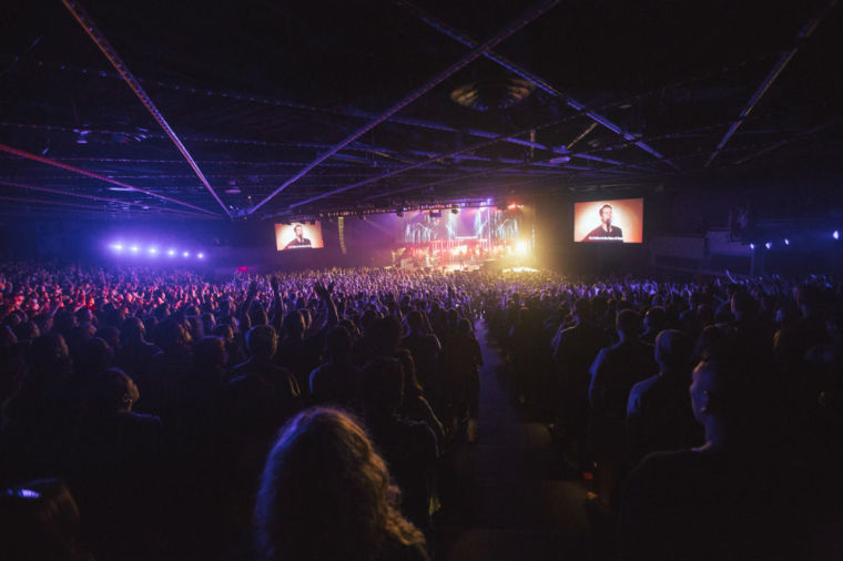Attendees worship during the Hillsong Conference held Oct. 16-18, 2014, at The Theater at Madison Square Garden.