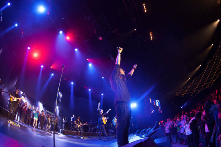 Worship leaders appear on stage during the Hillsong Conference held Oct. 16-18, 2014, at The Theater at Madison Square Garden.