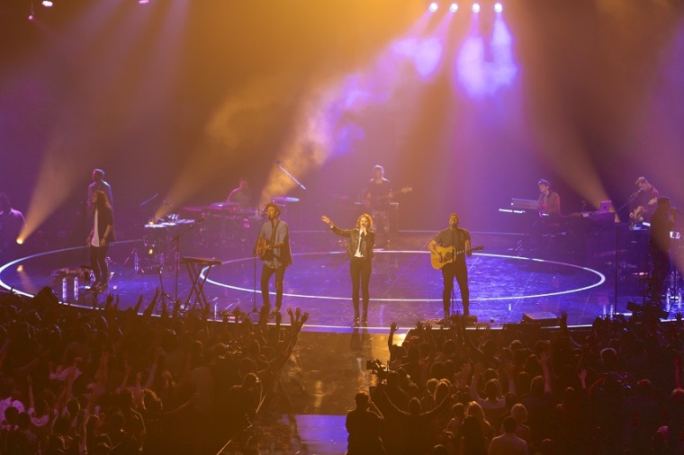 Hillsong United perform worship concert filming event at Forum in Los Angeles, Oct. 23, 2014.