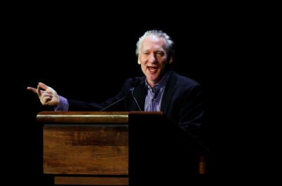 Television personality Bill Maher speaks to the audience during the 'Speaker Series: The Minds That Move The World' debate with Ann Coulter in New York, March 9, 2009.
