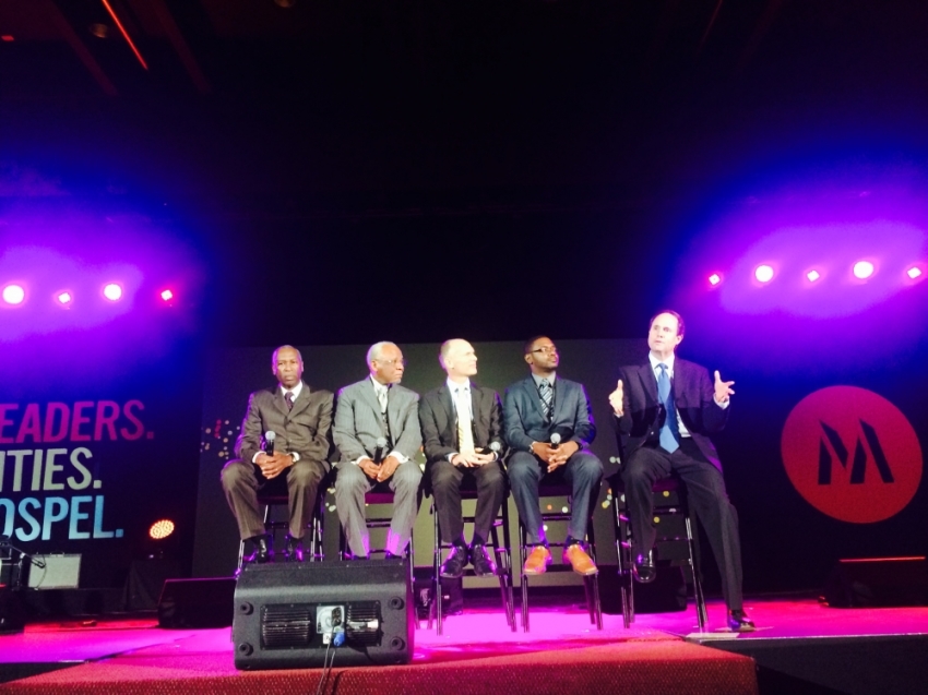 Movement Day conference's civic leaders panel included former U.S. Congressmen Floyd H. Flake, former Philadelphia mayor W. Wilson Goode Sr., Kevin Palau, Harold C. Miller and Jim Denison in New York City, October 24, 2014.