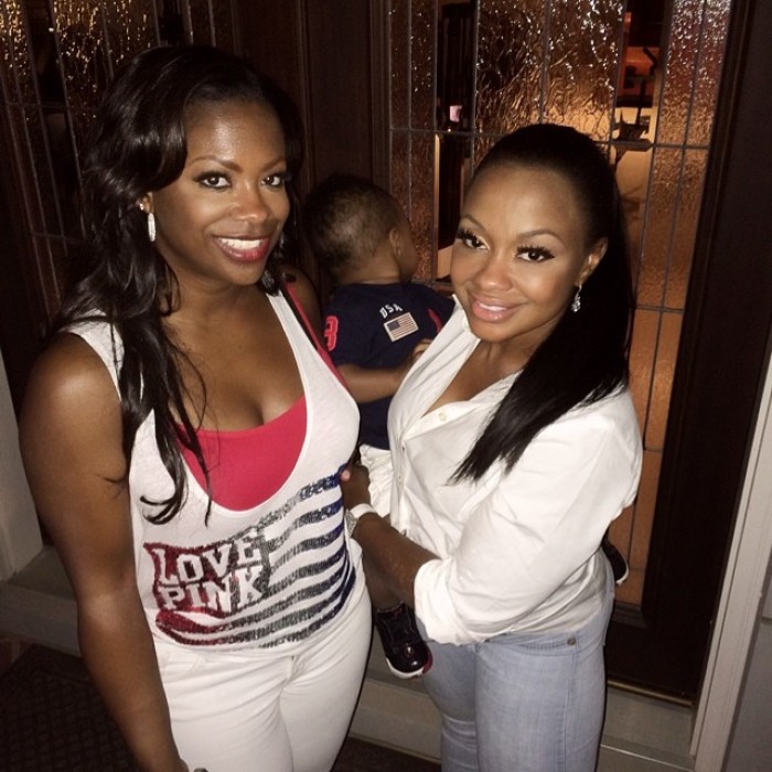 (R-L) 'Real Housewives of Atlanta' star Phaedra Parks is pictured with Kandi Burruss.