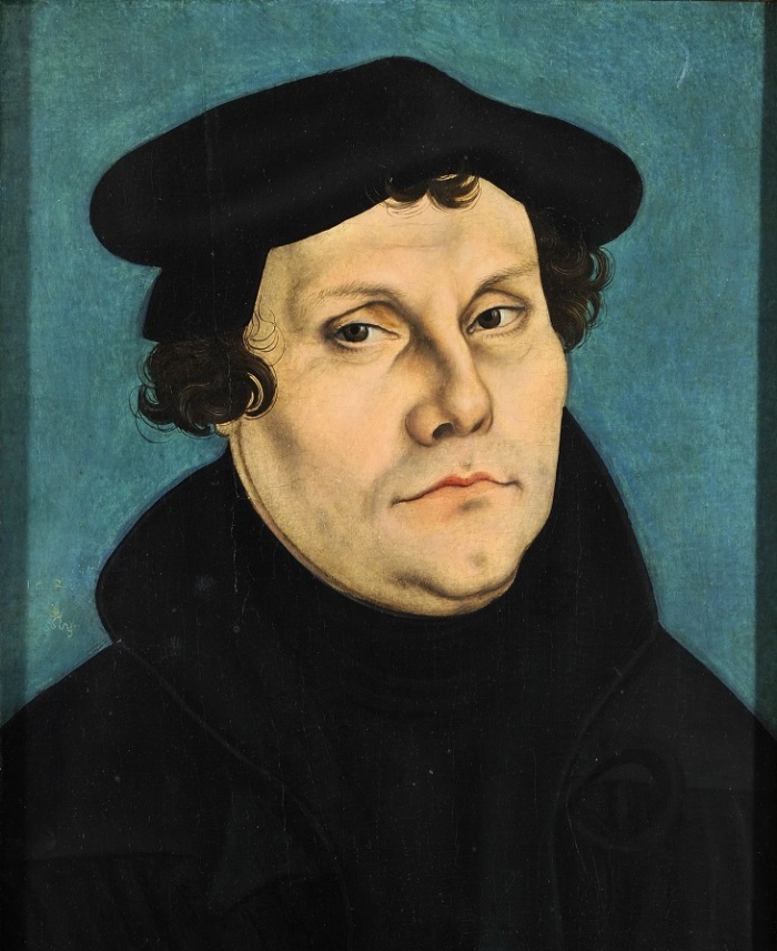 Portrait of Martin Luther, the founder of the Protestant Reformation, by Lucas Cranach the Elder in 1528.