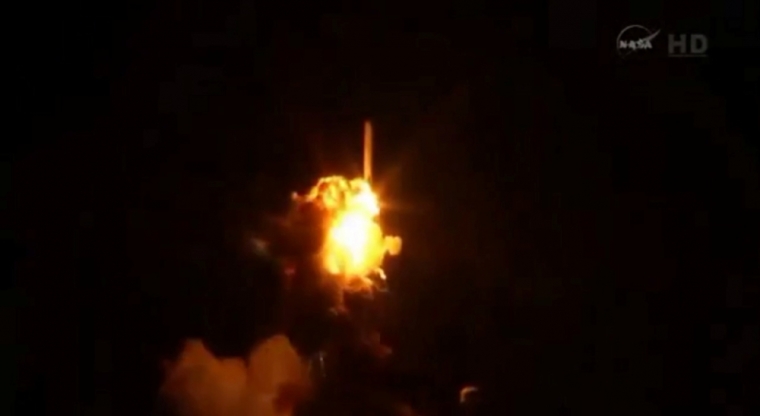 An unmanned Antares rocket is seen exploding seconds after lift off from a commercial launch pad in this still image from NASA video at Wallops Island, Virginia, October 28, 2014.