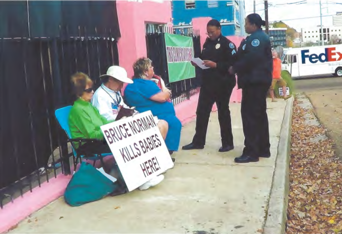 Protesters at an abortion clinic in Jackson, Mississippi, encountering alleged police harassment.