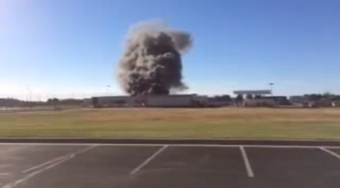 A small plane crashed into a building near Wichita's Mid-Continent Airport in southern Kansas, October 30, 2014.