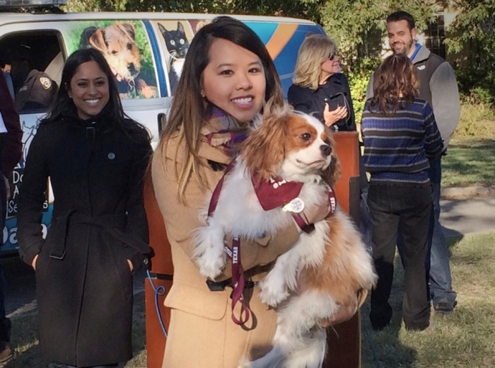 Ebola survivor Nina Pham is reunited with her dog Bentley at the Dallas Animal Services Center in Dallas, Texas, November 1, 2014. Pham, the Dallas nurse treated for Ebola, had an emotional reunion on Saturday with her 'best friend,' a King Charles Spaniel, after the pet spent the last three weeks in quarantine being monitored for the deadly virus.