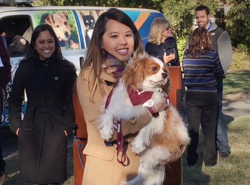 Ebola survivor Nina Pham is reunited with her dog Bentley at the Dallas Animal Services Center in Dallas, Texas, November 1, 2014. Pham, the Dallas nurse treated for Ebola, had an emotional reunion on Saturday with her "best friend," a King Charles Spaniel, after the pet spent the last three weeks in quarantine being monitored for the deadly virus.
