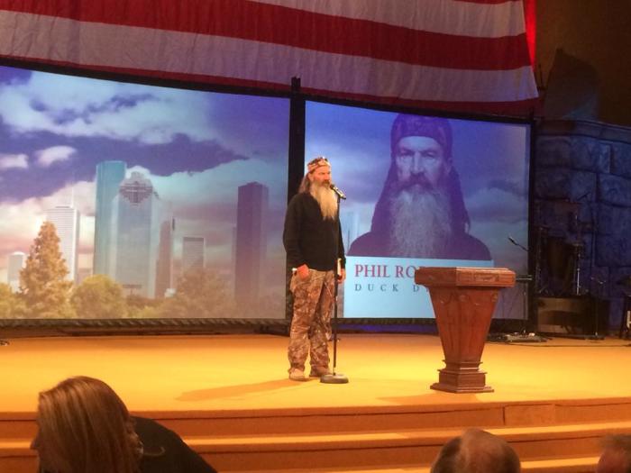 'Duck Dynasty' patriarch Phil Robertson at the 'I Stand Sunday' event in Houston, Texas, Sunday, November 2, 2014.