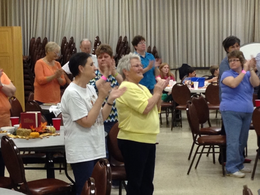 Congregants enjoy "Beer and Hymns night" at East Side Christian Church in Tulsa, Oklahoma.