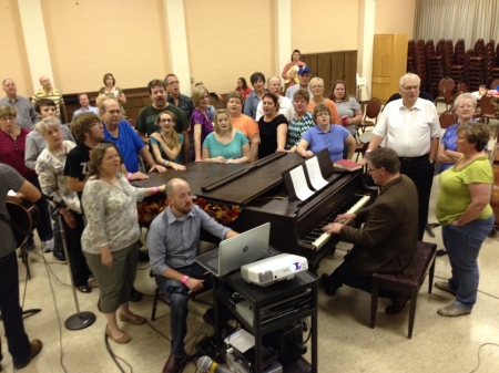 Congregants enjoy "Beer and Hymns night" at East Side Christian Church in Tulsa, Oklahoma.