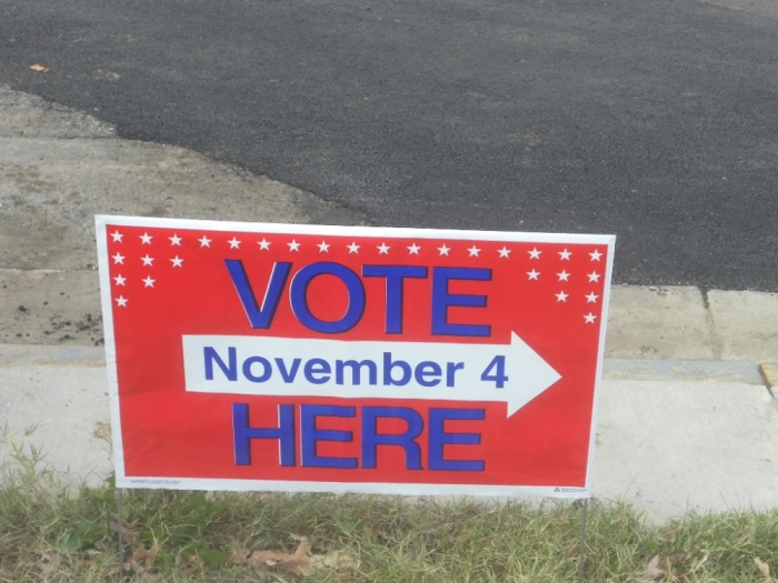 Voting sign in Virginia for midterm election November 2014.