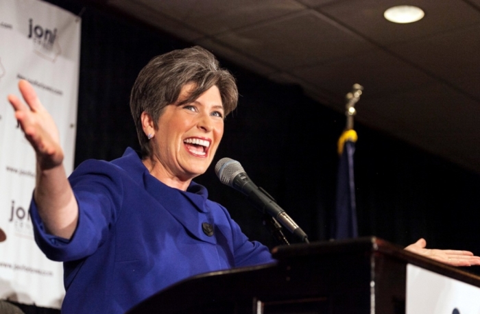 Republican Senator Joni Ernst speaks to supporters after the results of the U.S. Senate race in U.S. midterm elections in Iowa in West Des Moines, Iowa, November 4, 2014.