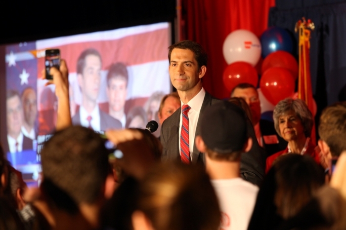 Republican Tom Cotton speaks after the results of the midterm elections in North Little Rock, Arkansas, November 4, 2014.