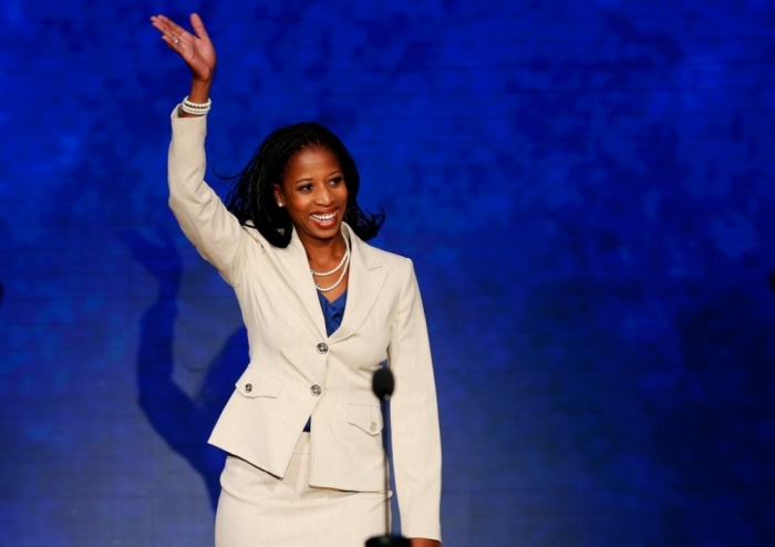 Republican U.S. congressional candidate and Saratoga Springs, Utah Mayor Mia Love waves as she arrives to address delegates during the second session of the Republican National Convention in Tampa, Florida, August 28, 2012.