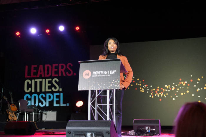Romanita Hairston, World Vision vice president of U.S. Programs, speaks Thursday, Oct. 23, 2014, during Movement Day. The annual Christian conference was held at the Marriott Marquis hotel in New York City.