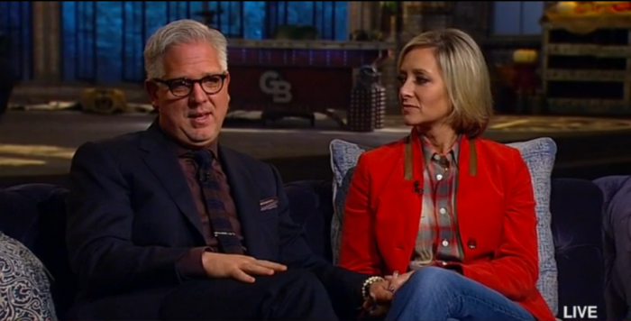 Glenn Beck sits with his wife, Tania Beck, as he shares the true extent of his health problems on his television program November 10, 2014.