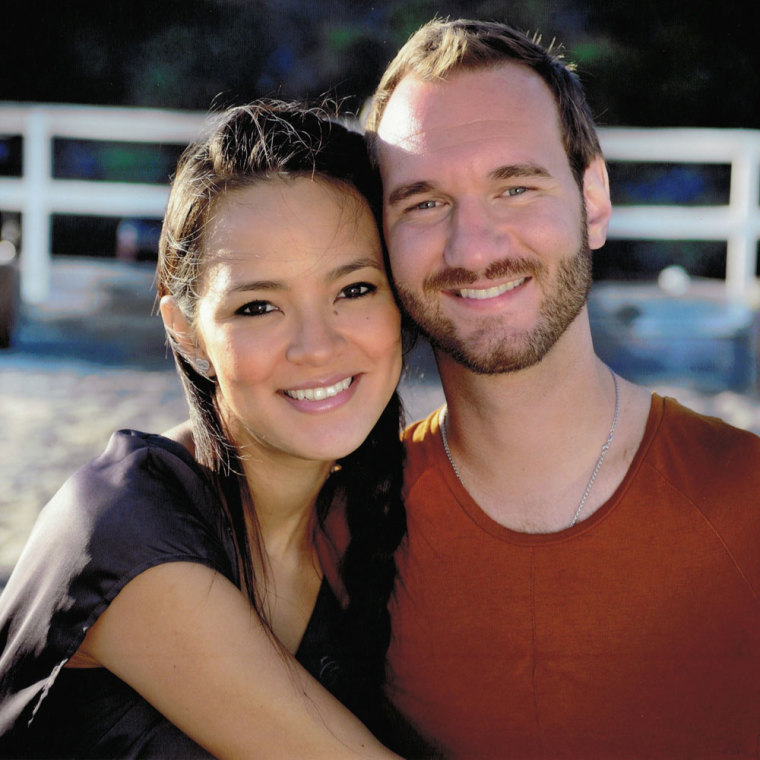Limbless evangelist and inspirational speaker Nick Vujicic with his wife, Kanae. The couple released their book, 