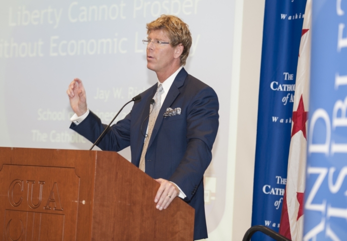 Jay Richards, assistant research professor in the School of Business and Economics at Catholic University of America, speaking at The Acton Institute's conference, 'The Relationship between Religious and Economic Liberty in an Age of Expanding Government,' Catholic University of America, Washington, D.C., Nov. 10, 2014.