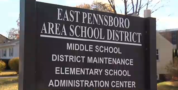 A sign for East Pennsboro area school district where a parent removed their child from school because one of their teachers wore a star of David.